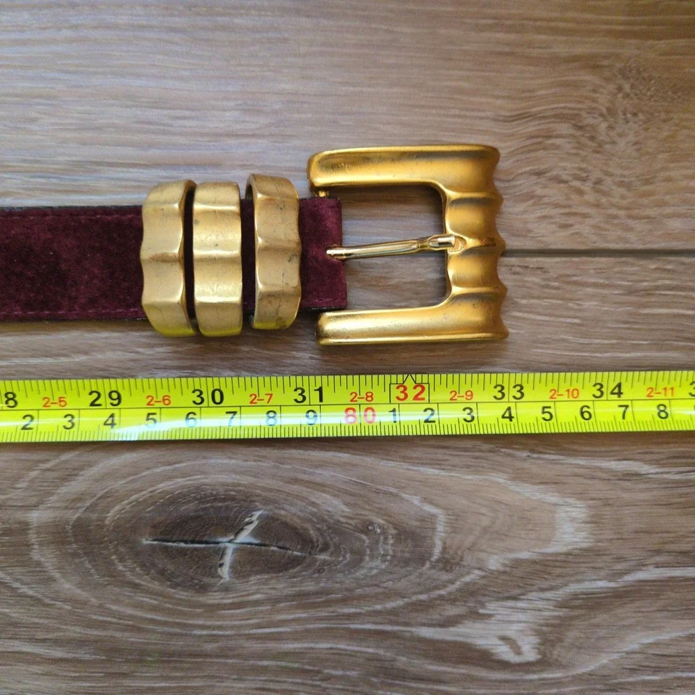 Vtg‎ 90s Leatherock Belt Brown Suede Gold Metal Modern Western Boho Chunky ML